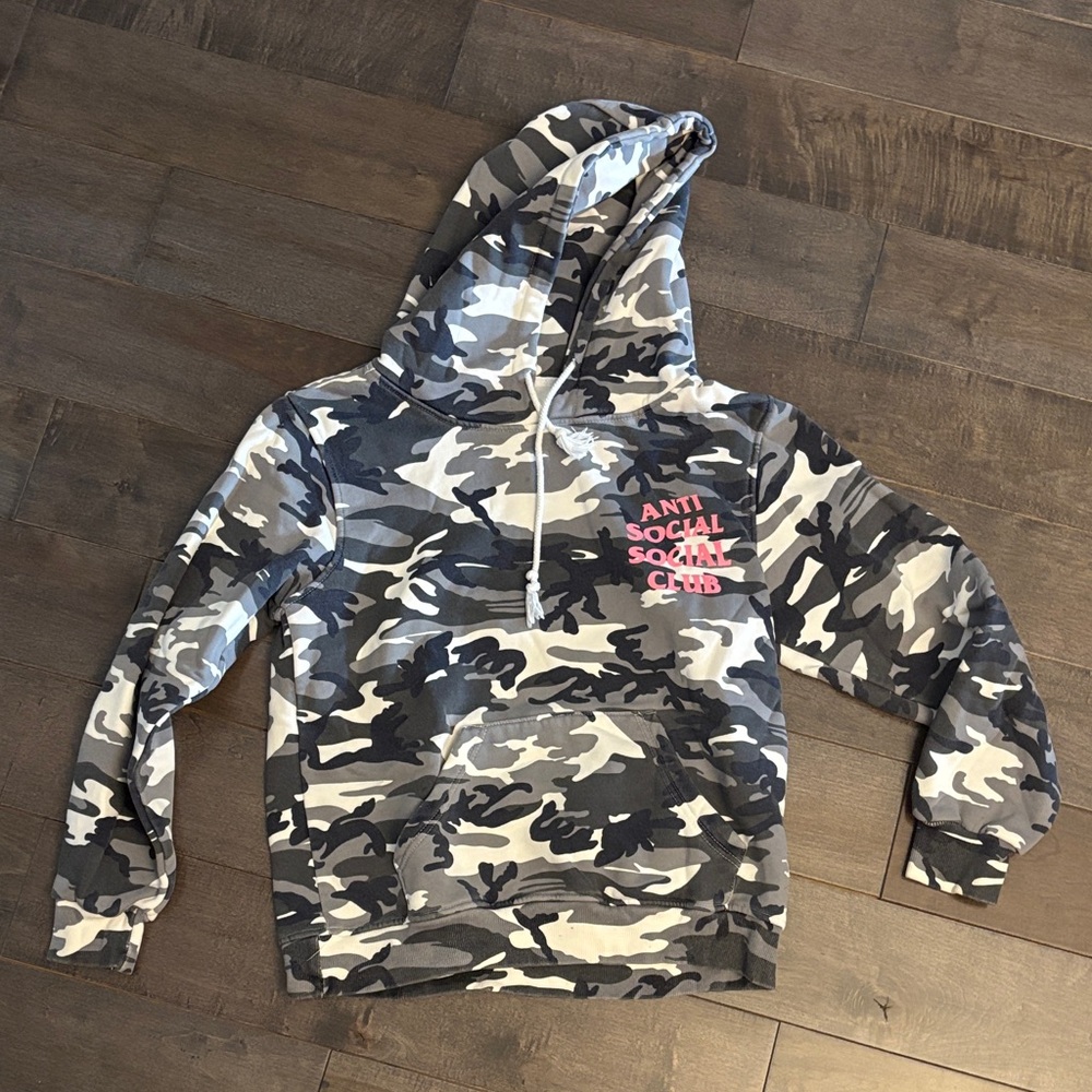 Anti social social club Camouflage Hoodie with Pink Logo